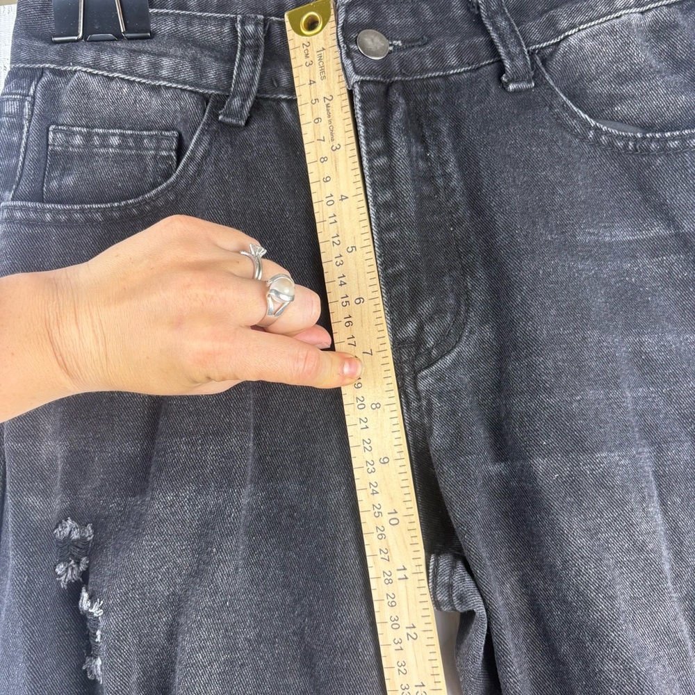 Distressed Wide Leg Baggy Faded Black Jeans Sz 4 Grunge 90s Y2K Punk Skater - Picture 6 of 8